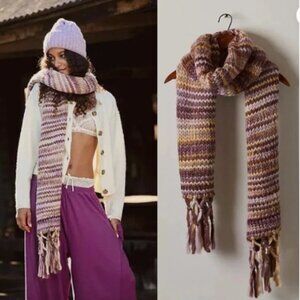 NWT Free People All Mine Chunky Woven Scarf, Multicolor Purple / Brown / Cream